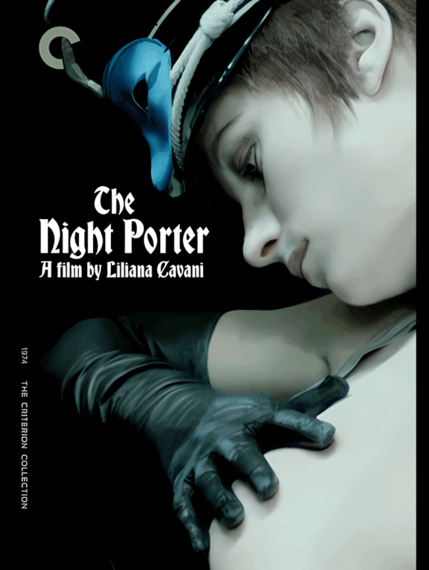 Animated gif.
Liliana Cavani's The Night Porter posters in Italian, French and English version (the Criterion Collection poster)  versions featuring, the three of them, Charlotte Rampling with Second World War German soldier hat and covering his breasts. In two of them appears  Dirk Bogarde.