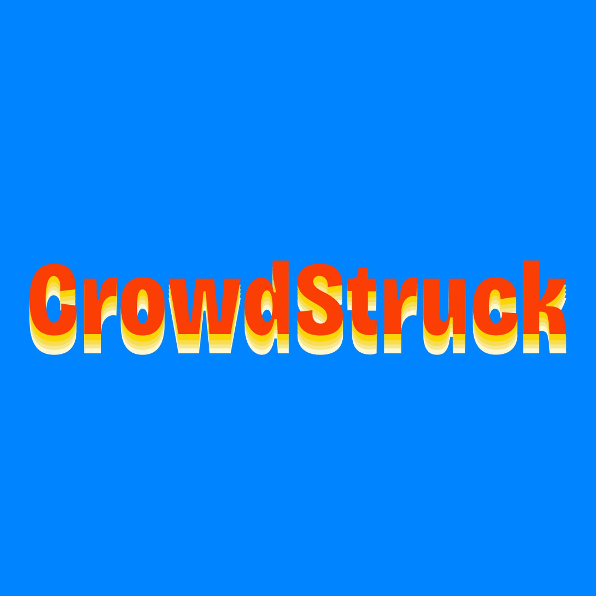 Word CrowdStruck with shadows in tones of orange on blue background