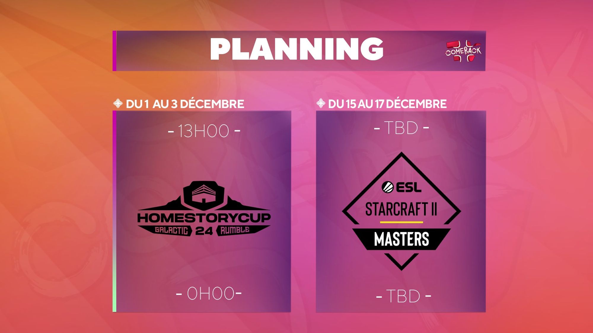 Planning de stream de la ComebackTV pour le mois de Décembre