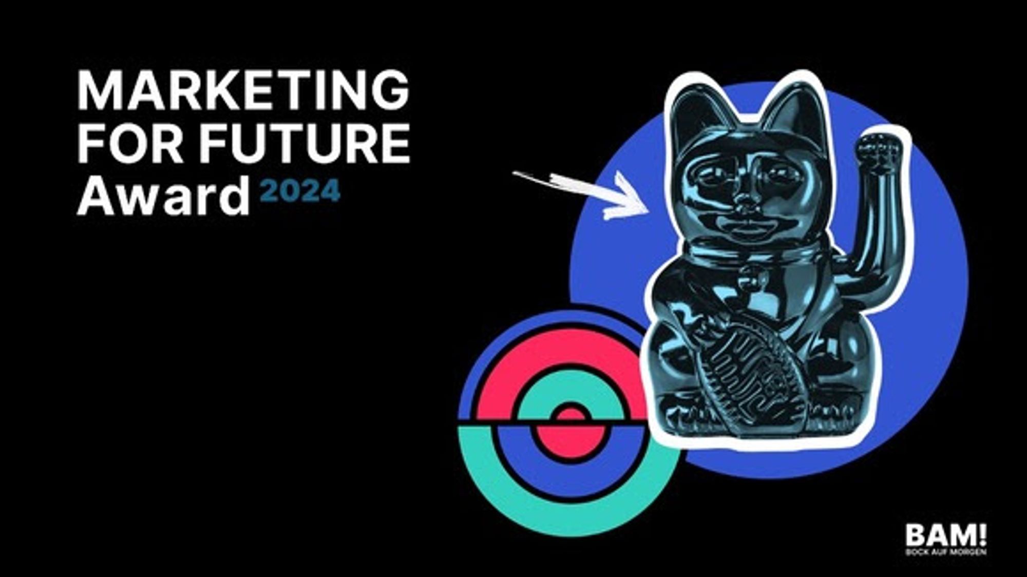 Marketing for Future Award 2024, mit einer Winkekatze und Designelementen