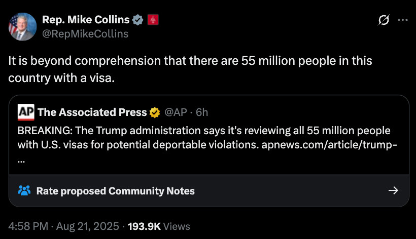 
It is beyond comprehension that there are 55 million people in this country with a visa.