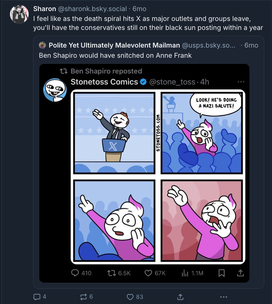 
I feel like as the death spiral hits X as major outlets and groups leave, you'll have the conservatives still on their black sun posting within a year