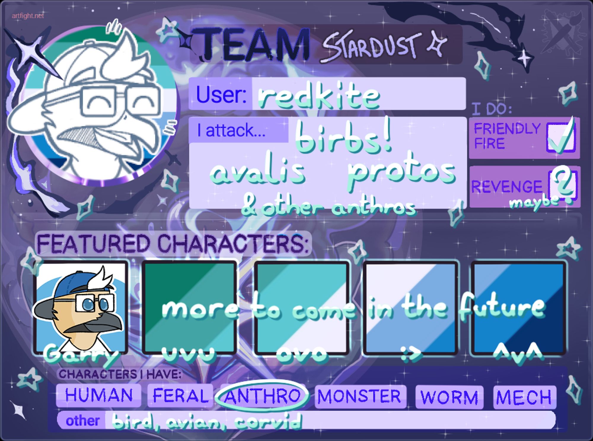 My ArtFight 2024 card for Team Stardust