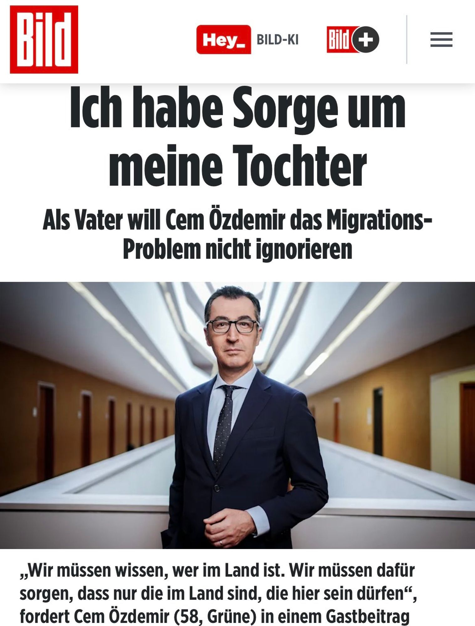 Cem Özdemir schreibt in der fucking Bild, er wolle "als Vater das Migrationsproblem nicht ignorieren"