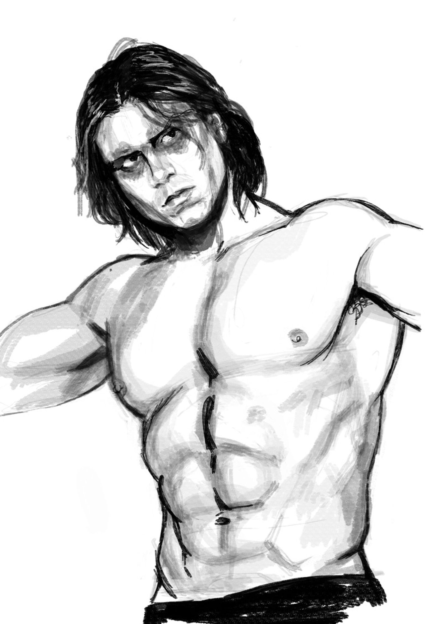 Sketch of winter soldier Bucky Barnes, both arms intact.