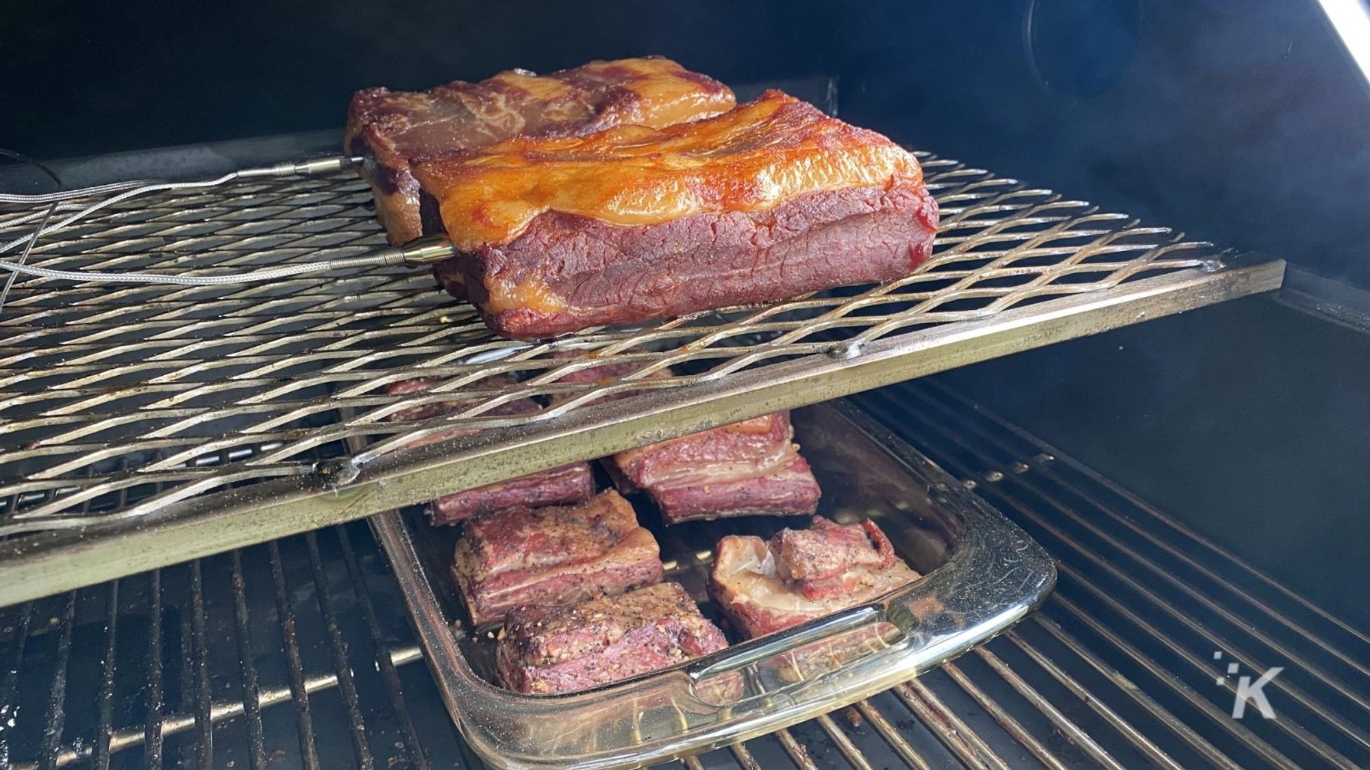 smoked pork belly and beef shortribs on a yoder smoker