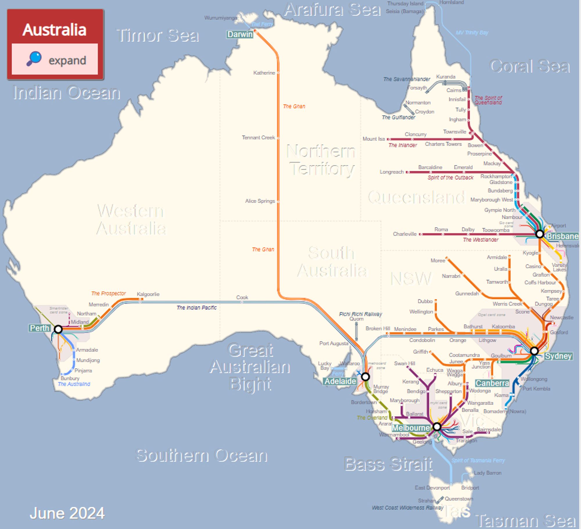 Screencap of national summary Australian Rail Map.