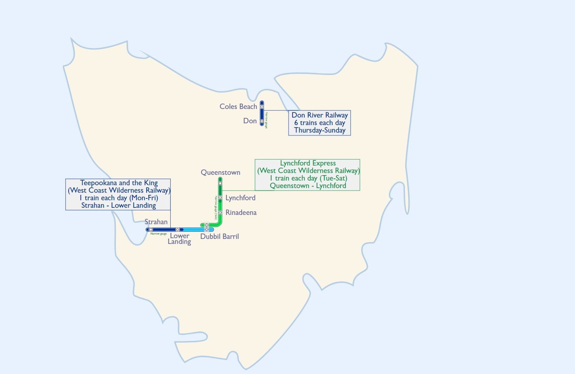 ScreenCap of the new Tasmanian rail map from the Australian Rail Maps website.