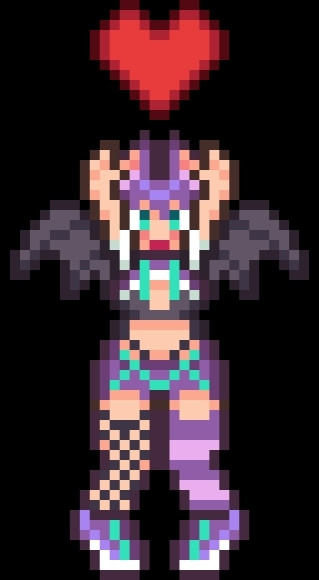 a sprite of a bat girl holding up a floating heart