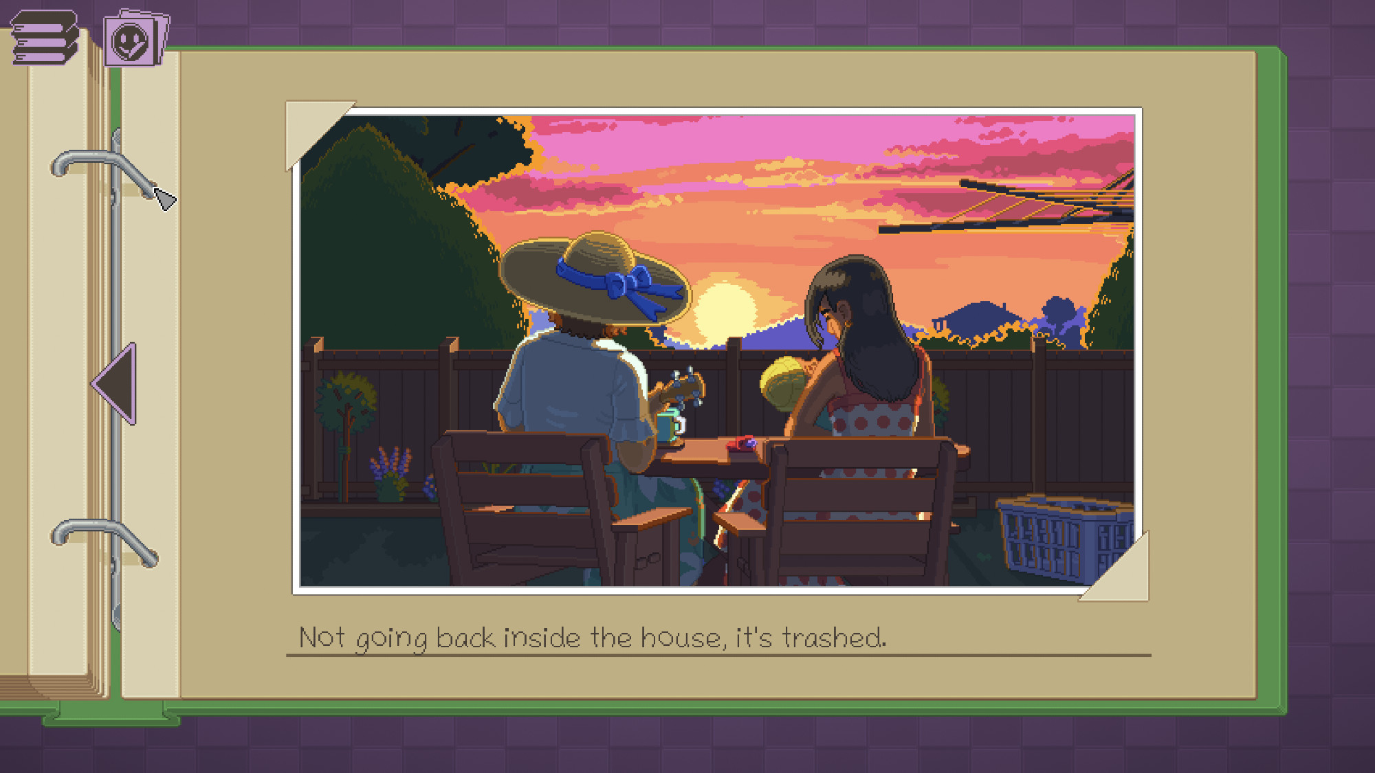 Unpacking's end screen - for Dark Star mode. The subtitle to the usual picture is changed to 'Not going back inside the house, it's trashed.'