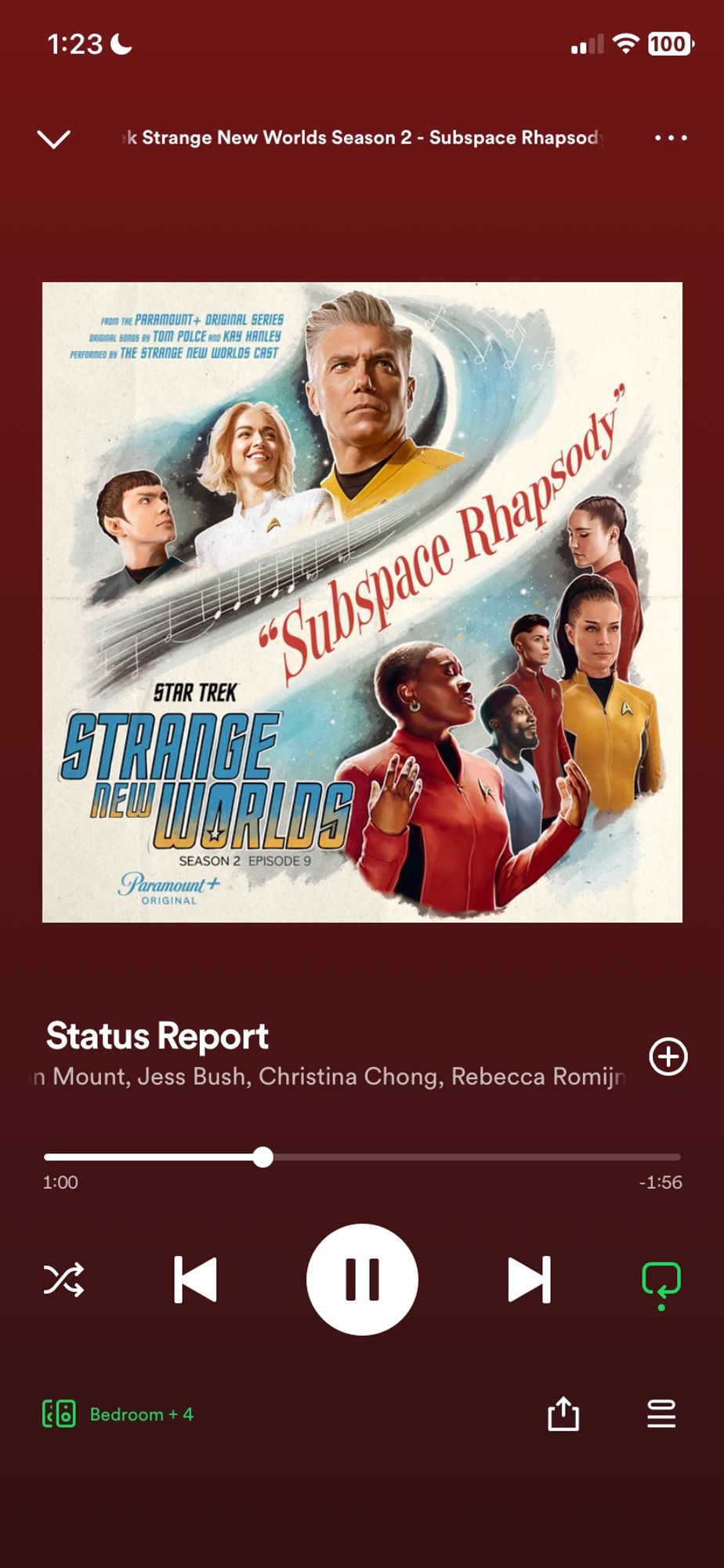 Screenshot of me listening to “status report” from Star Trek: Strange New Worlds on Spotify. Again. 