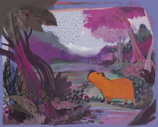 capybara in a purple landscape