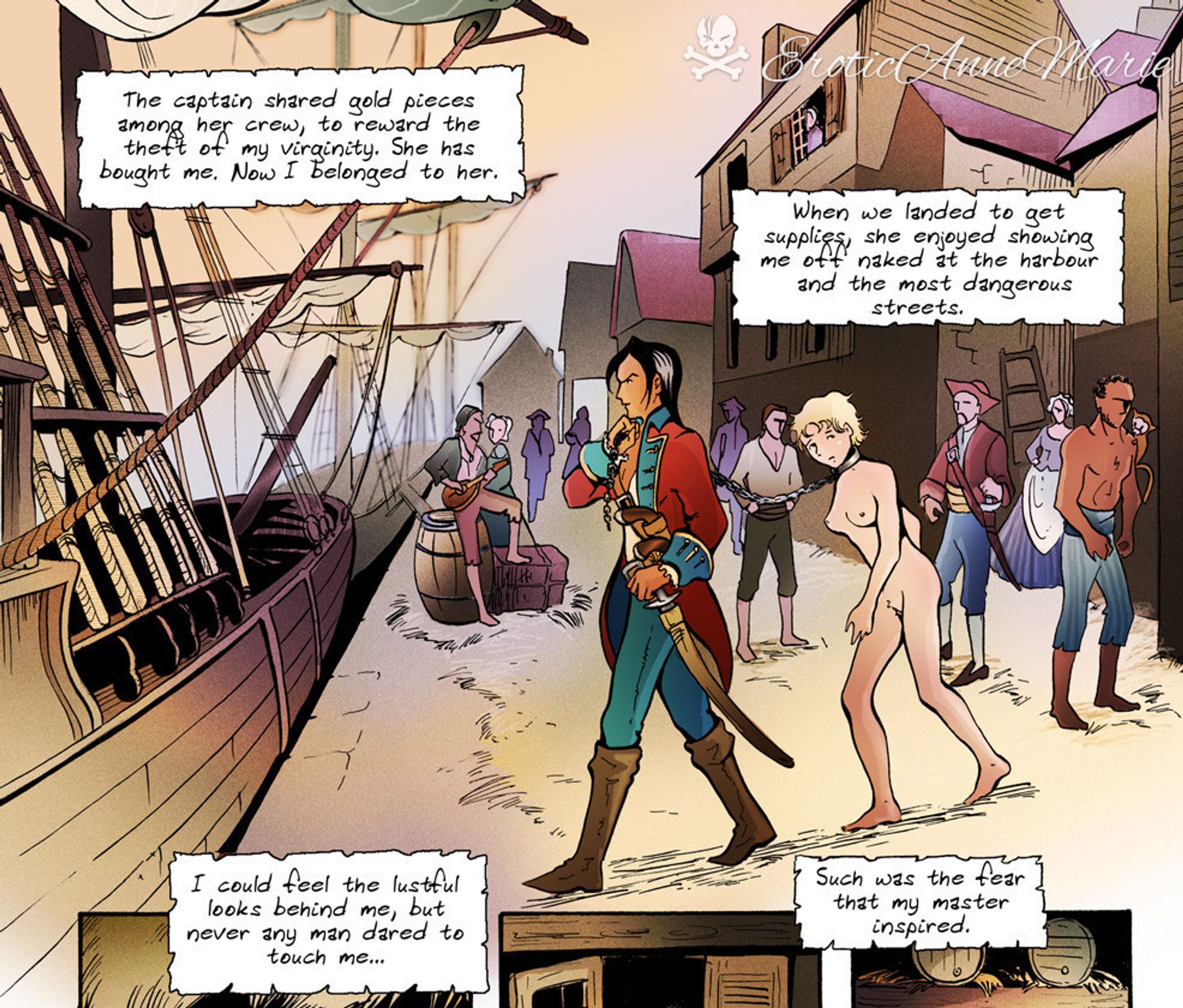 comic panel female pirate with slave