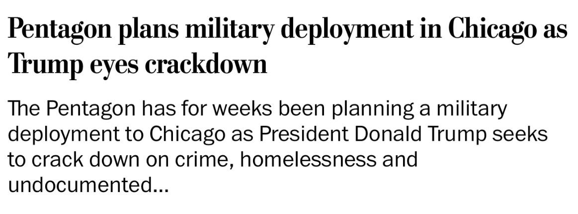 Pentagon plans military deployment in Chicago as
Trump eyes crackdown
The Pentagon has for weeks been planning a military deployment to Chicago as President Donald Trump seeks to crack down on crime, homelessness and undocumented...