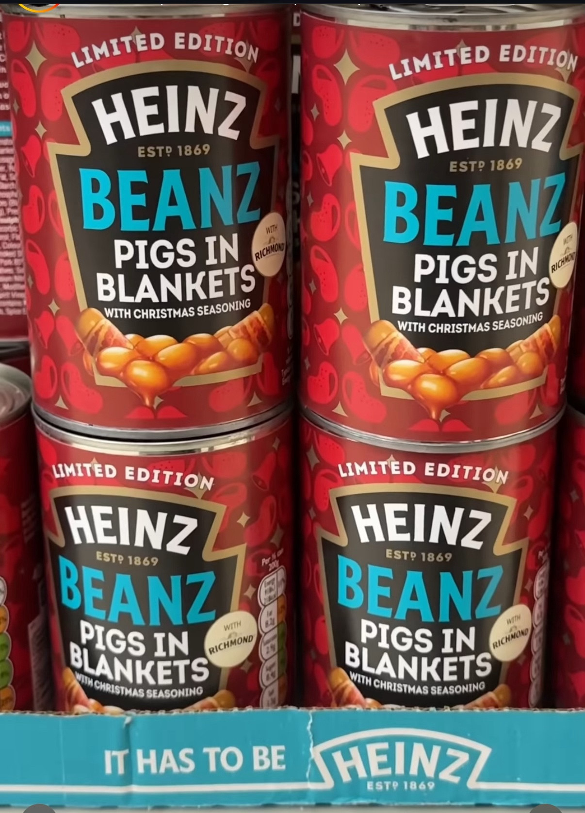 Cans of limited edition Heinz Beanz “pigs in blankets”