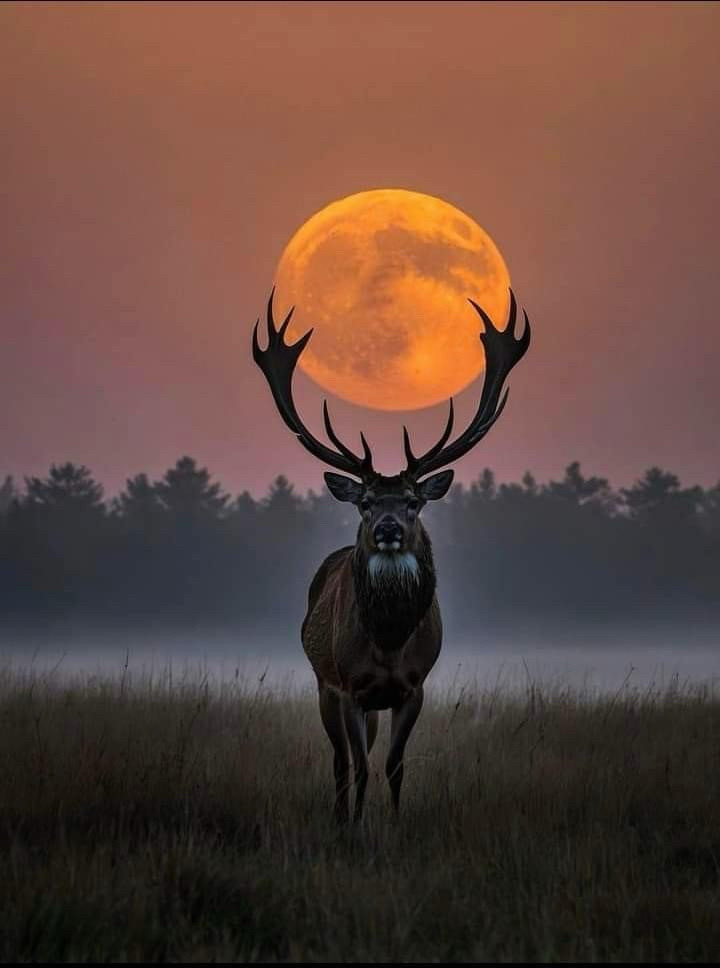 Stag with full moon between antlers