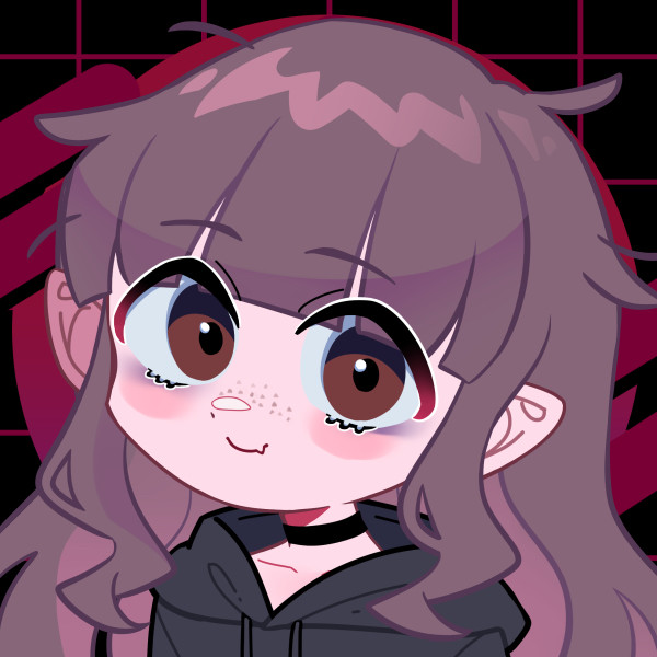 picrew of a girl with brown hair, brown eyes, wearing a black hoodie