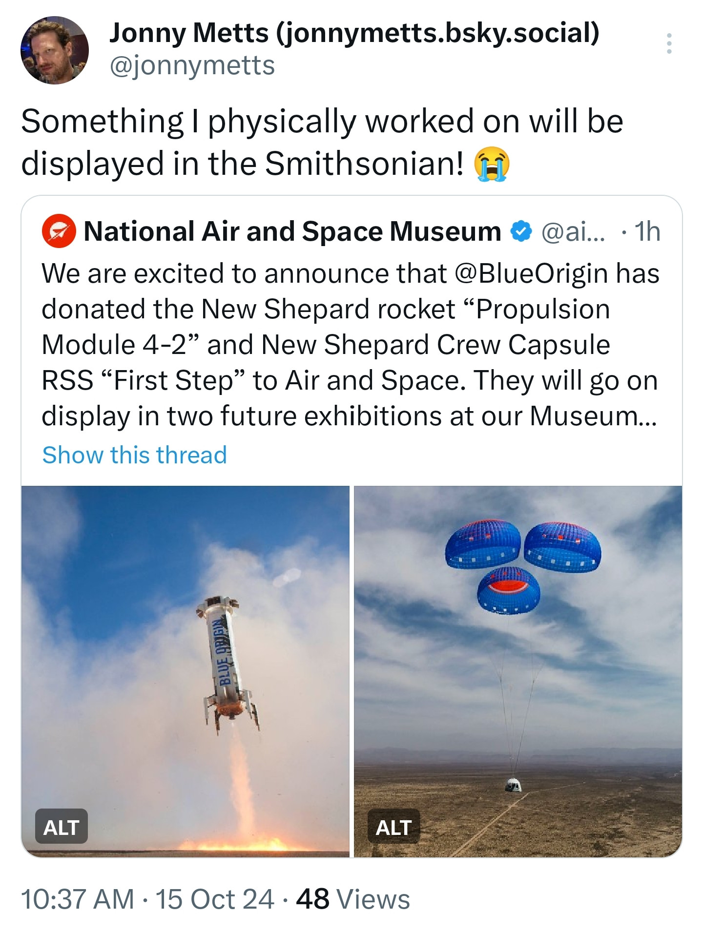 New Shepard capsule and booster to be exhibited at Smithsonian Air & Space