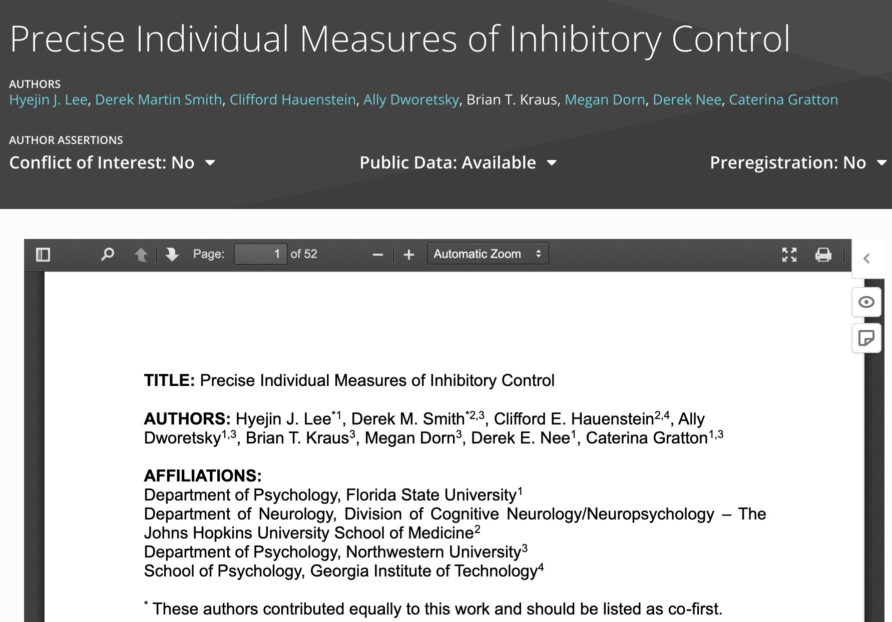 Screenshot of our preprint on PsyArXiv