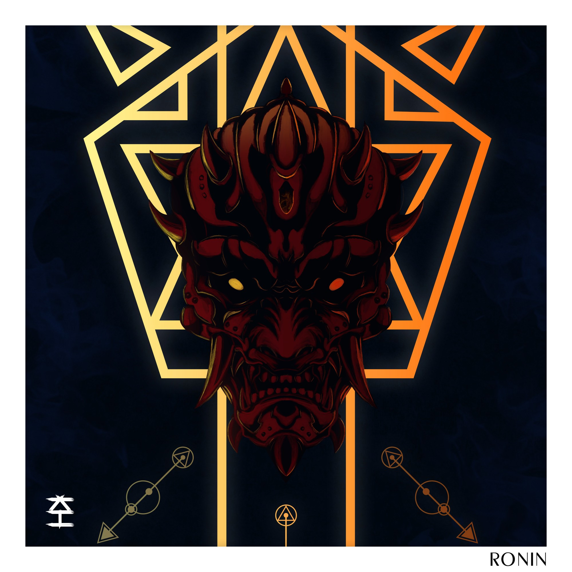 Ronin - Digitally illustrated oni mask in an 'infernal' style