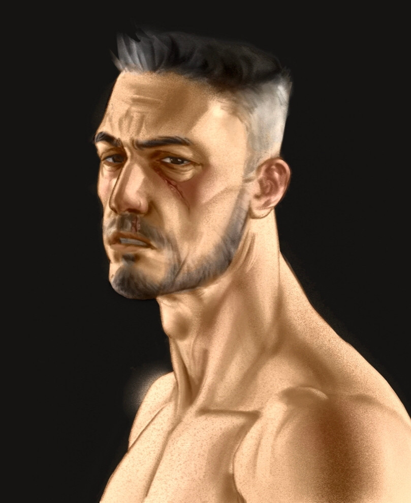 digital painting of a man with scars on his face