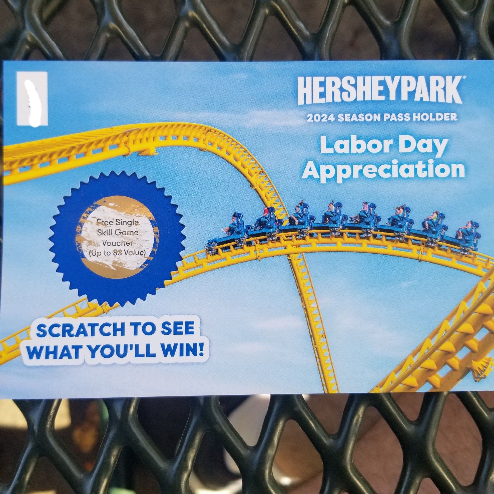 Hersheypark season passholder appreciation event card.