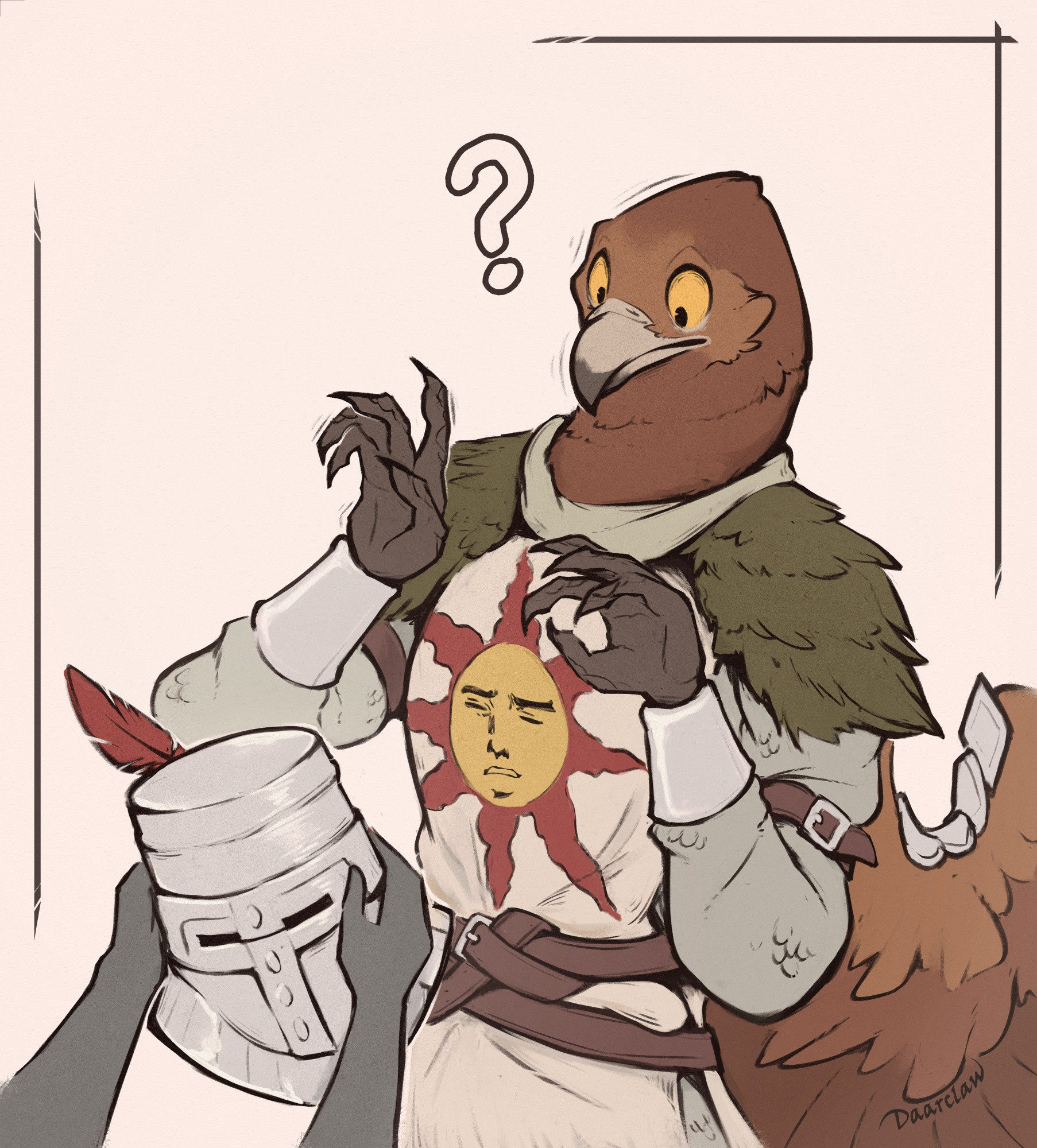 A digital paining featuring Guardian from ELDEN RING NIGHTREIGN wearing the Solaire's armor (Sunlight Knight skin)