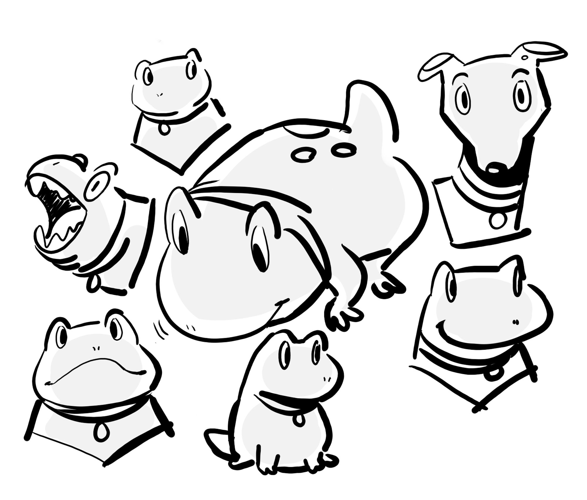 Numerous doodles of Dogfrog from Beneath the Grove