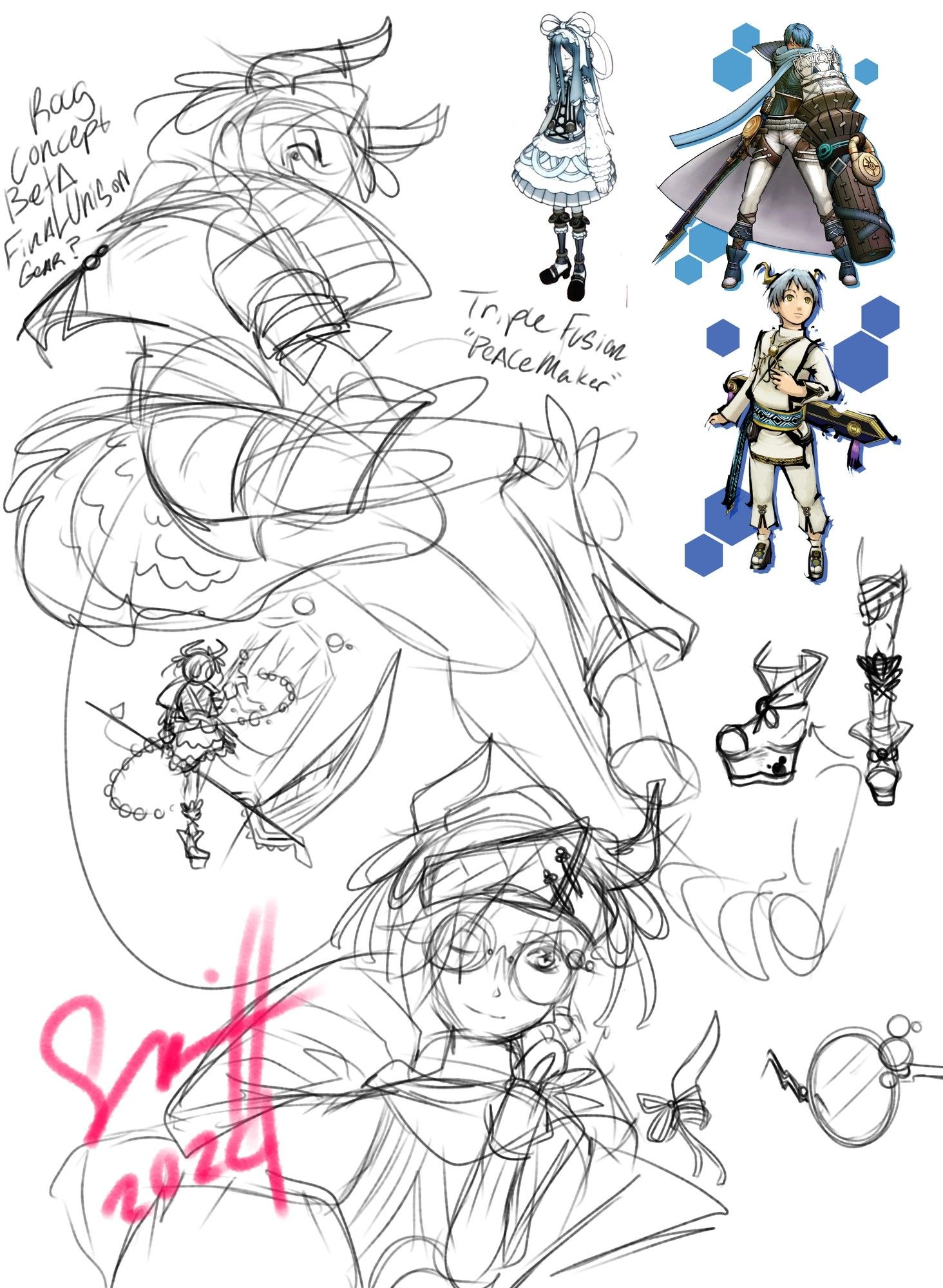 Rough art sketches of design for a human character with canonical characters blended together. Peacemaker is the code name for this beta design. Art is to share my beginning brain storming of a design for a op joke design that is used by BetΔ the offensive lead to the hacker dou of DarkHorse (War(BetΔ) and Famine(Cypr))