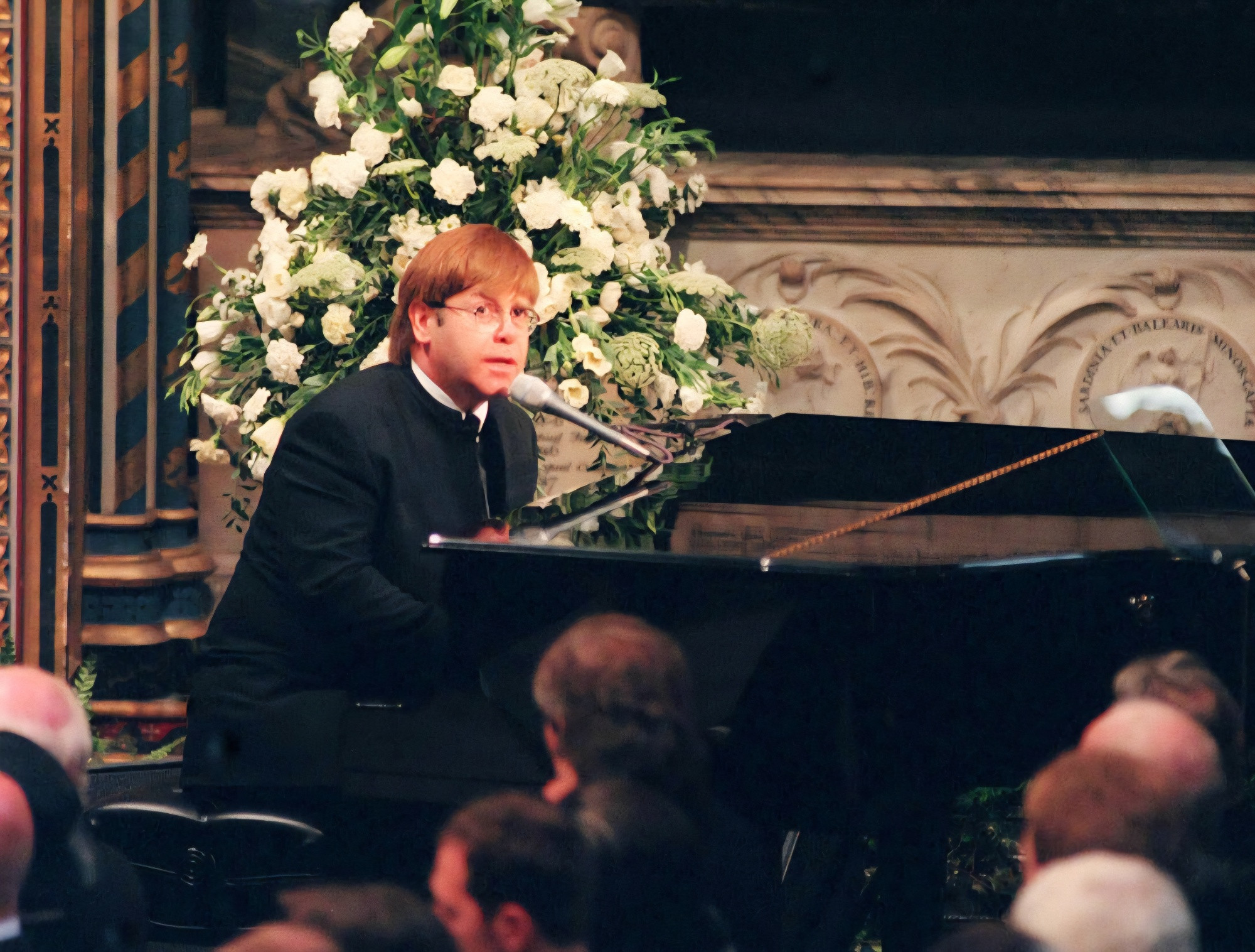 Elton John performing at Princess Diana's funeral on September 6, 1997.