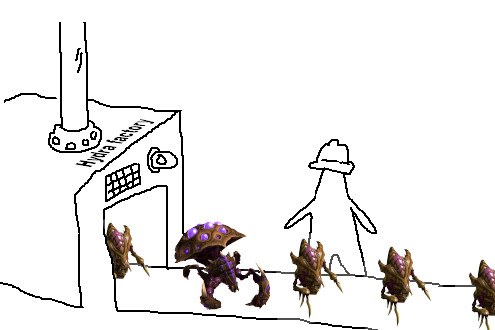 Reprise du meme "un rond dans mon usine de triangle" : une usine d'hydralisk qui en produit plusieurs mais permis eux, il y a un unique swarm host