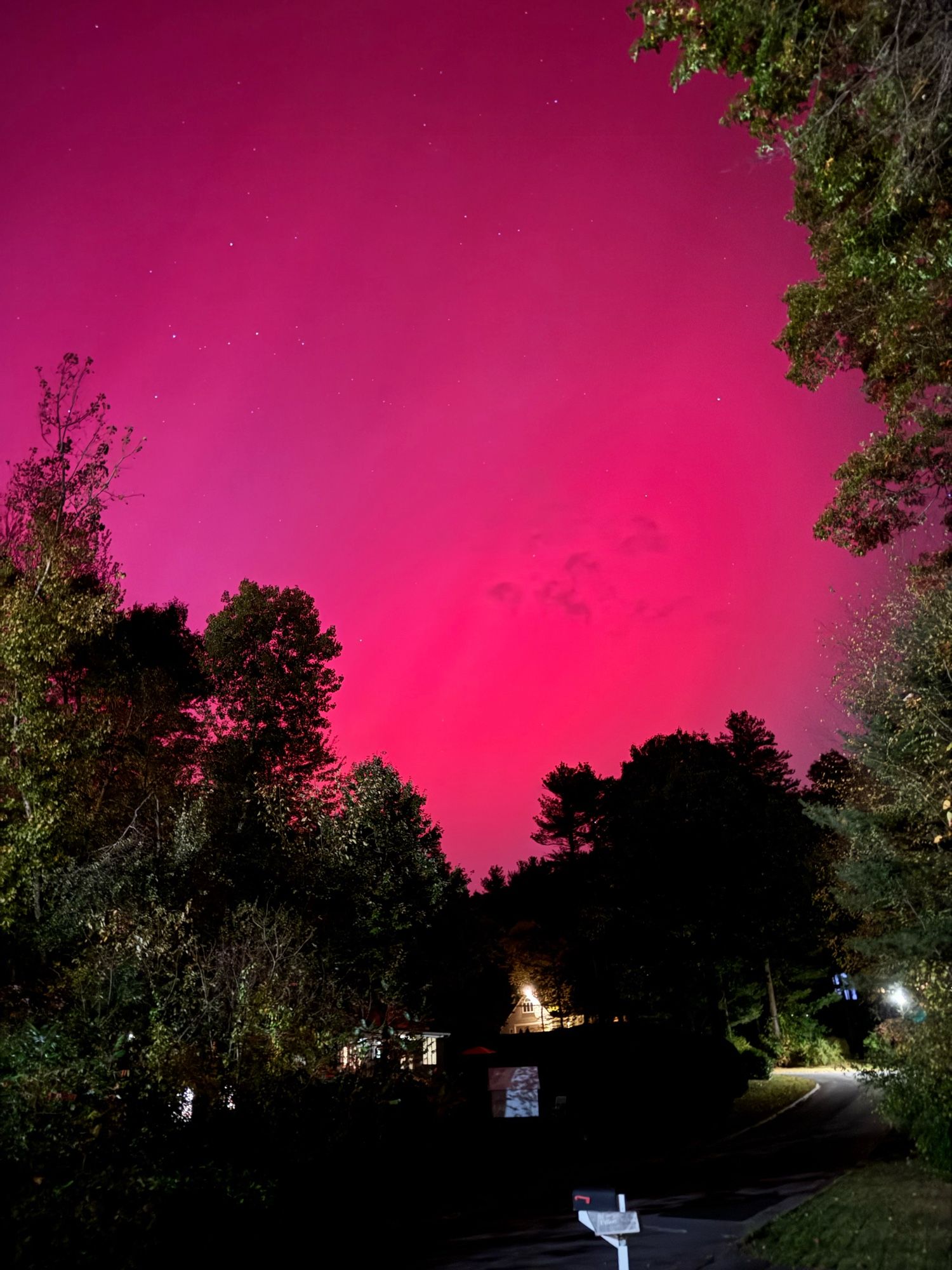 a photo of the aurora borealis, the whole sky glowing a vibrant pink