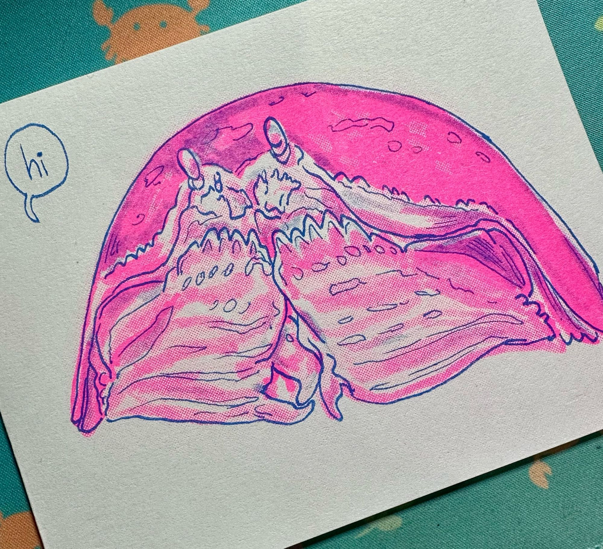 A greeting card design featuring a box crab.