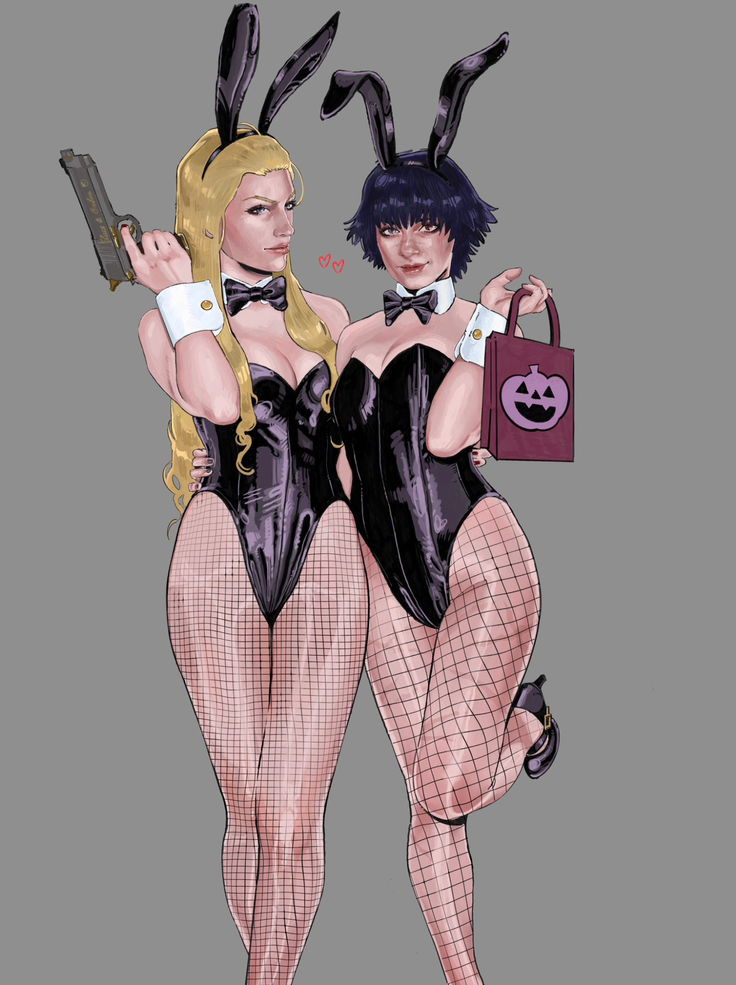 Trish and Lady for the Devil May Cry series wearing a bunny costume 