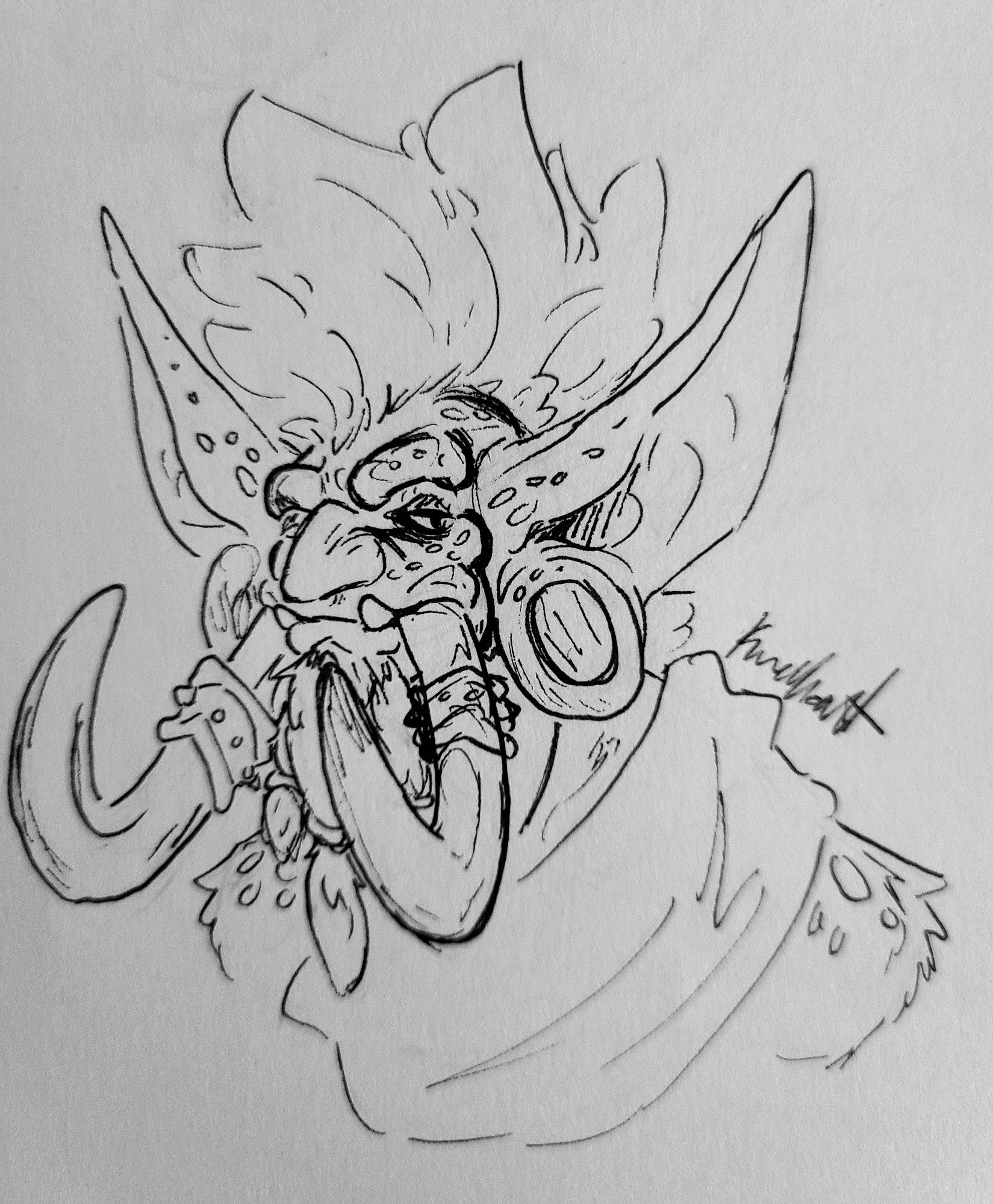 inked art of Vol'jin -- an example of "complex lineart".