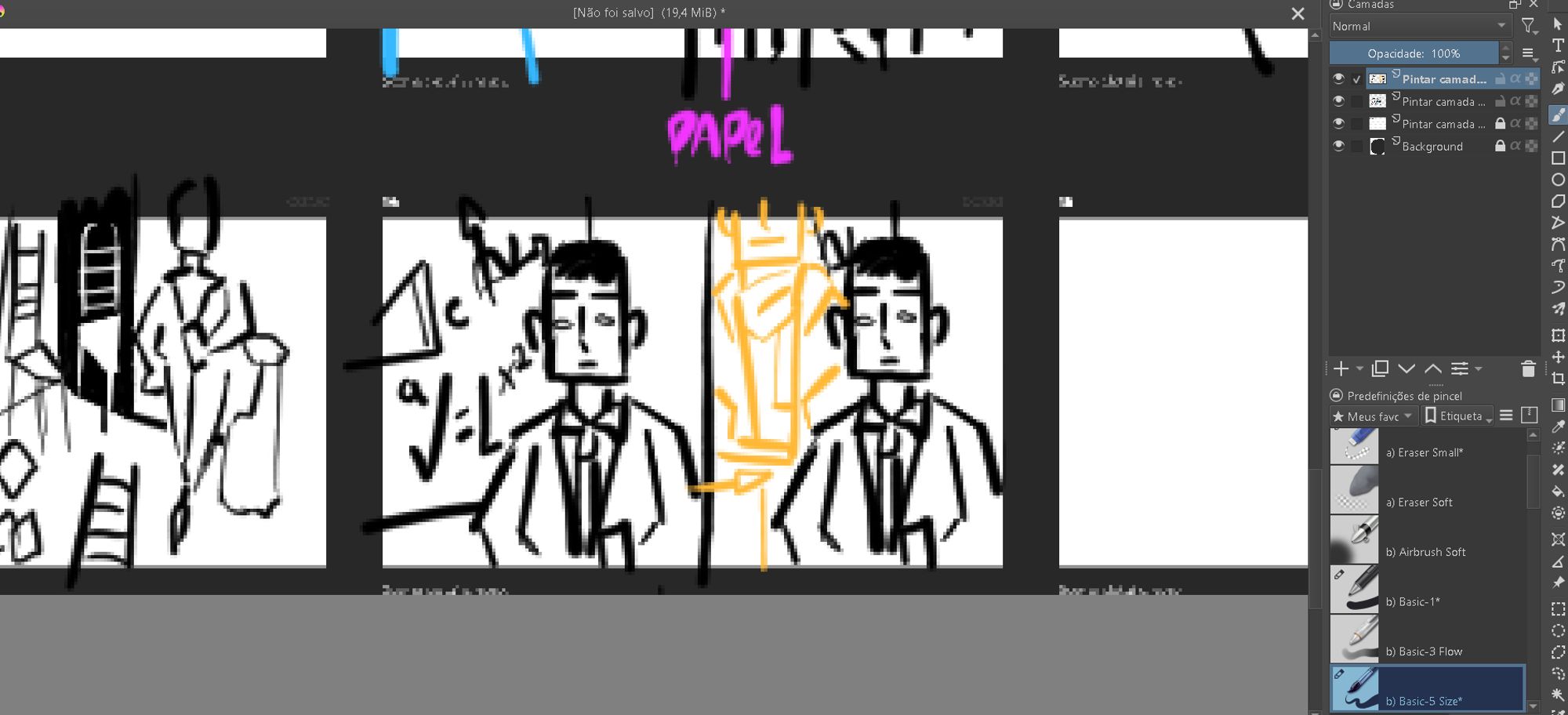 print de um projeto em fase de storyboard no krita