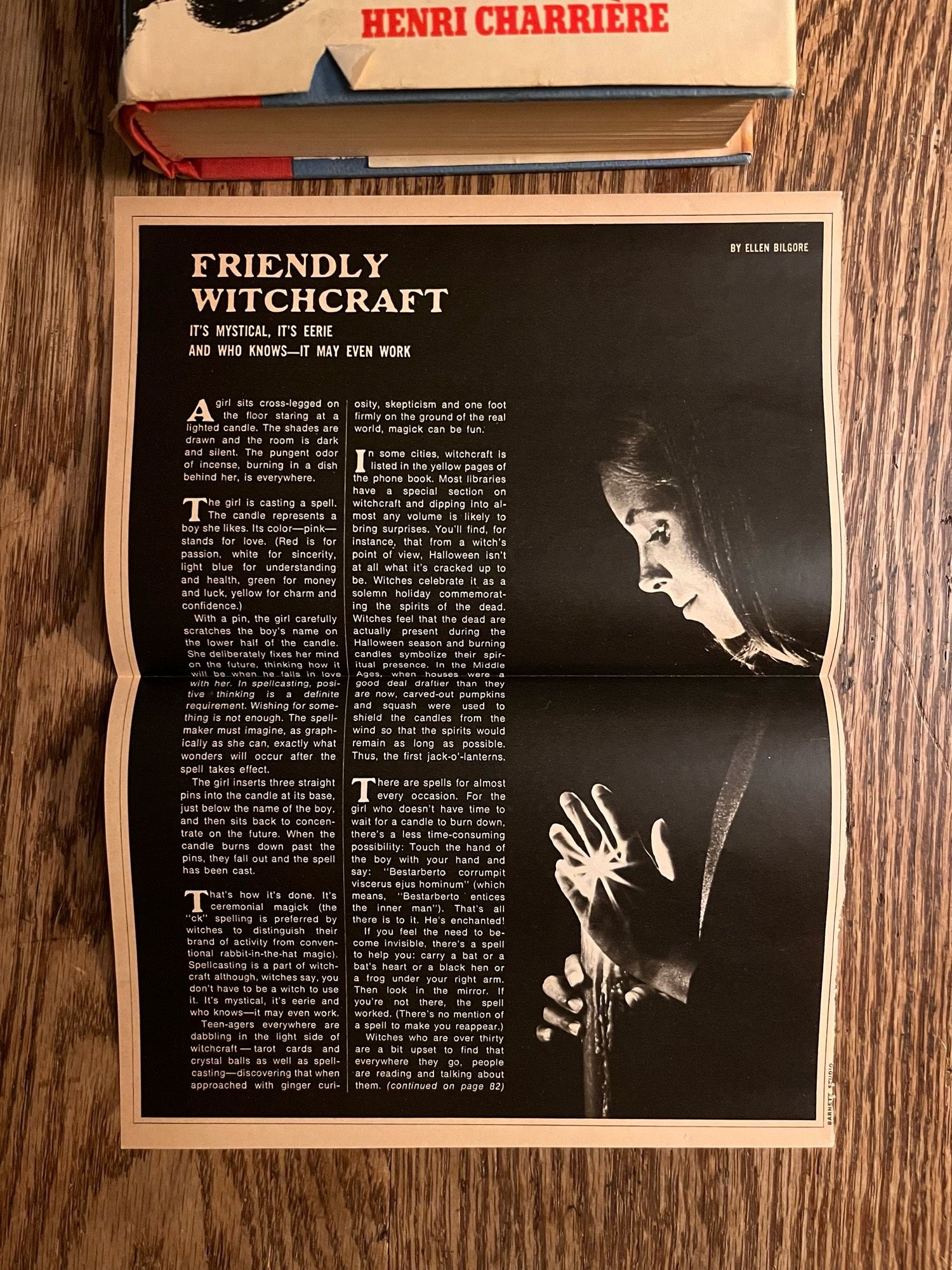 The first page of a 1971 magazine article clipped neatly, entitled Friendly Witchcraft with the subhead, It's mystical, it's eerie, and who knows - it may even work