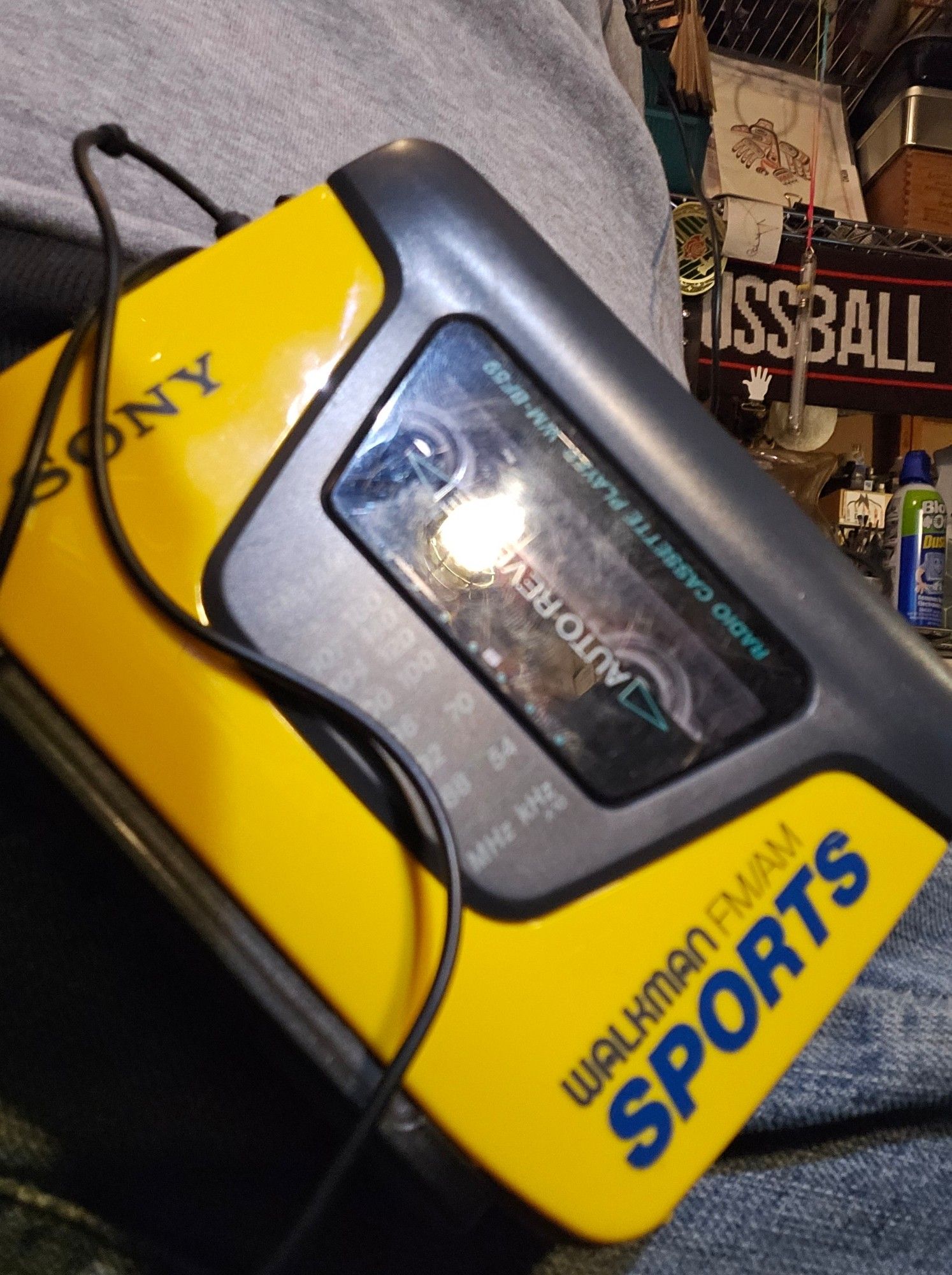 A bright yellow sony Walkman sports tape and radio player is clipped to my waist belt (playing  a Frank Black/Pixies mix tape, if you must know)