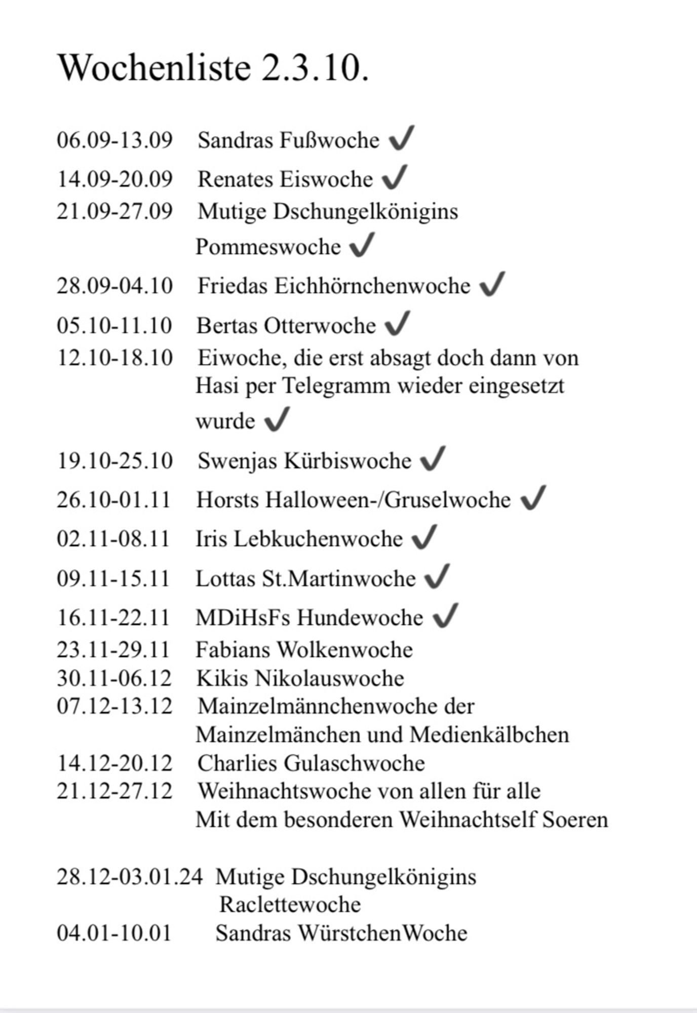 Wochenliste 2.3.10.