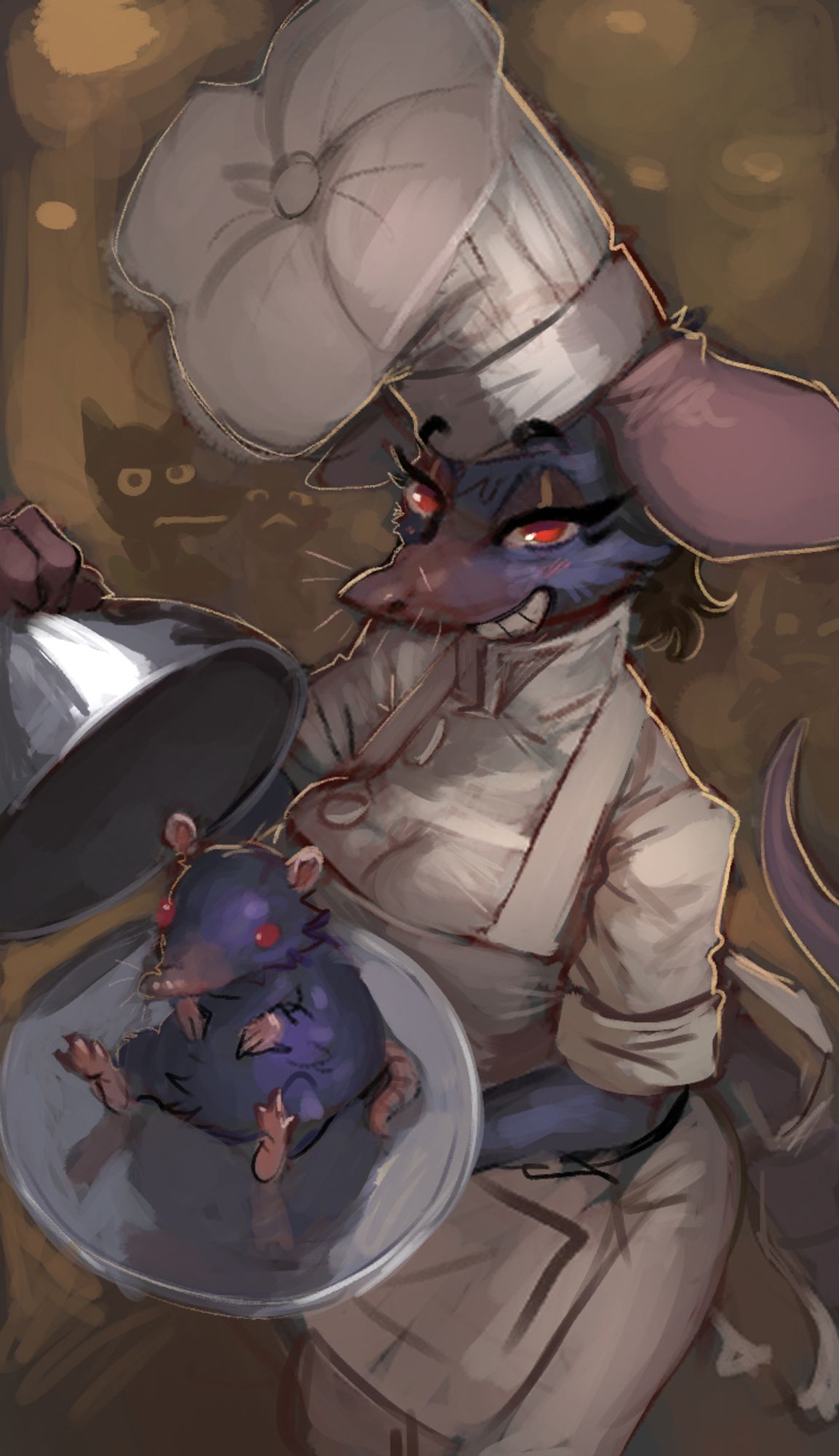 A rat chef serving you a scrumptious plump... rat?!