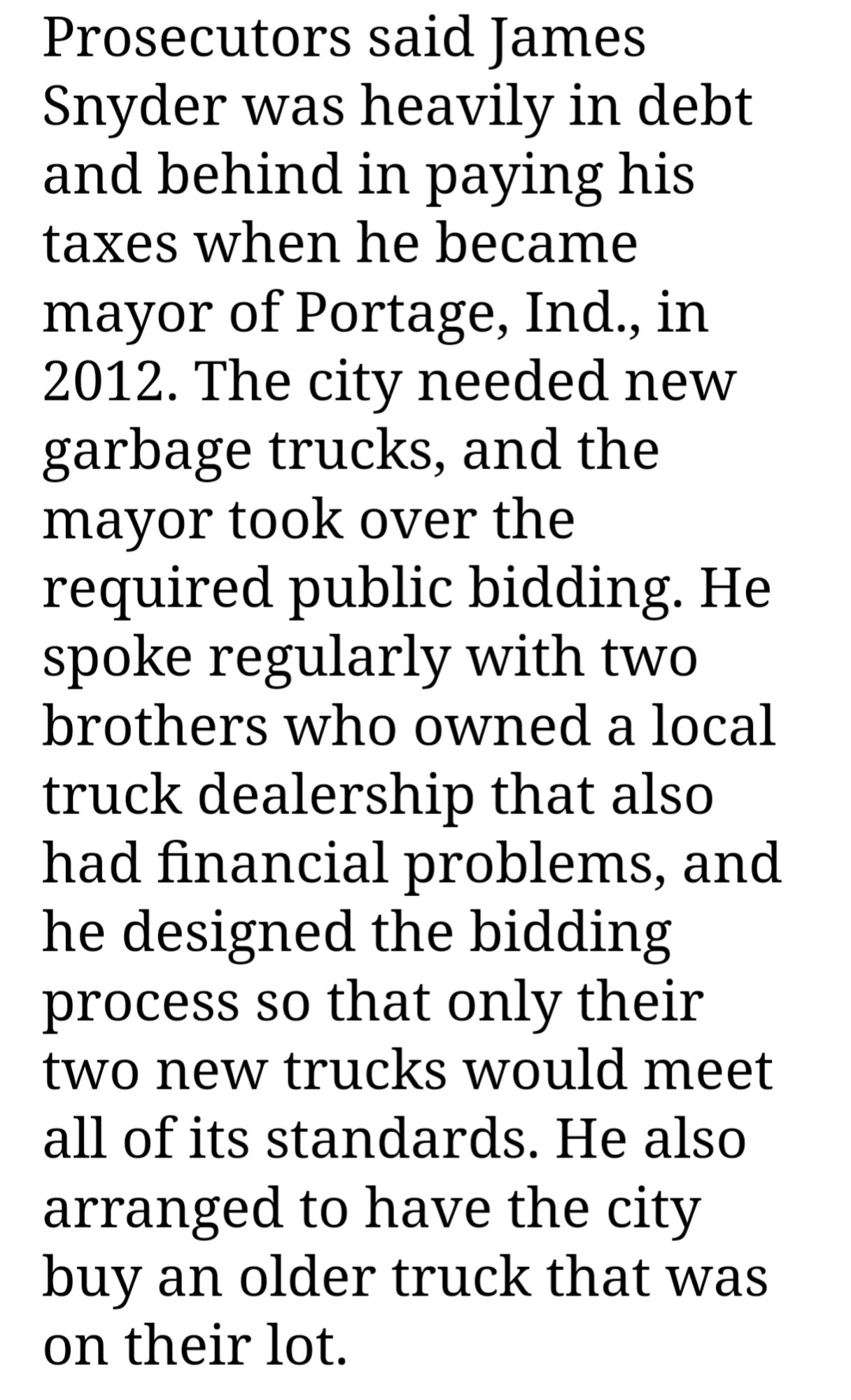 Excerpt from story detailing how the mayor asked for the bribe after doing the dirt.