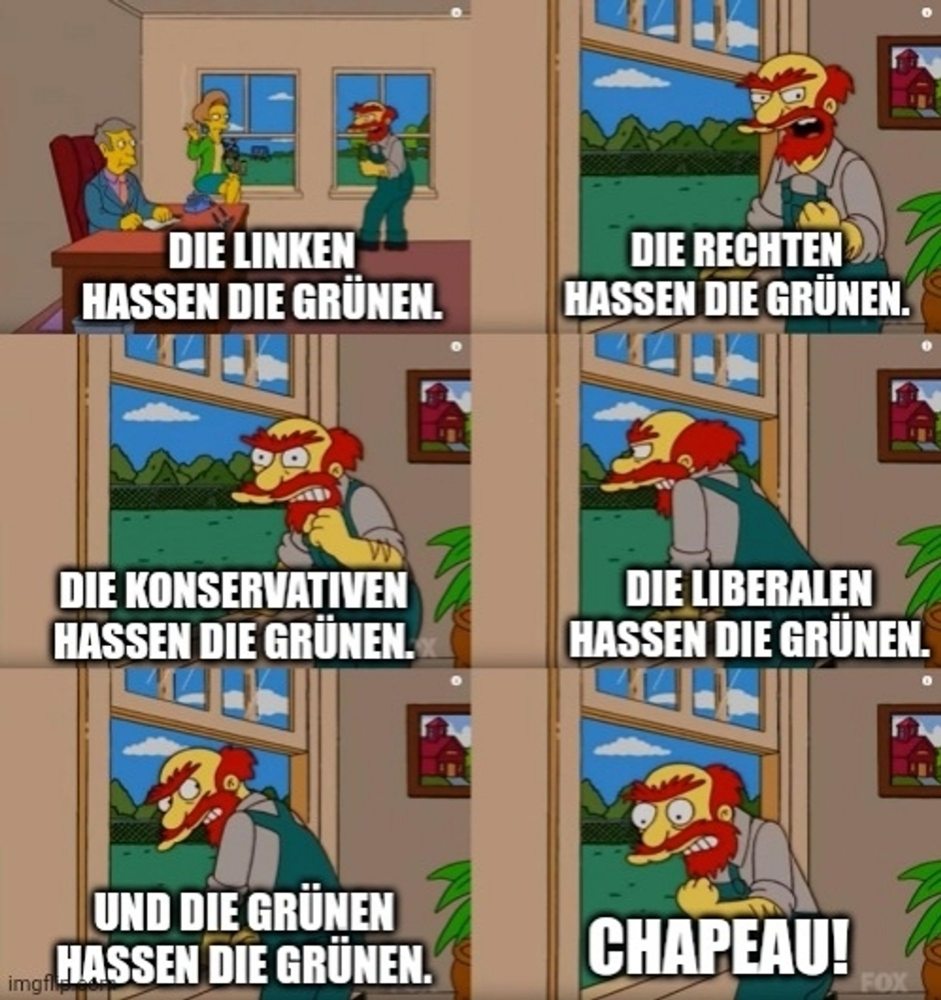 Beitrag von Scheinprobleme in eine Szene aus den Simpsons eingefügt, in der Hausmeister Willie über natürliche Feinde schimpft.