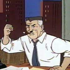 J Jonah Jameson (cartoon version) banging his fist on the table