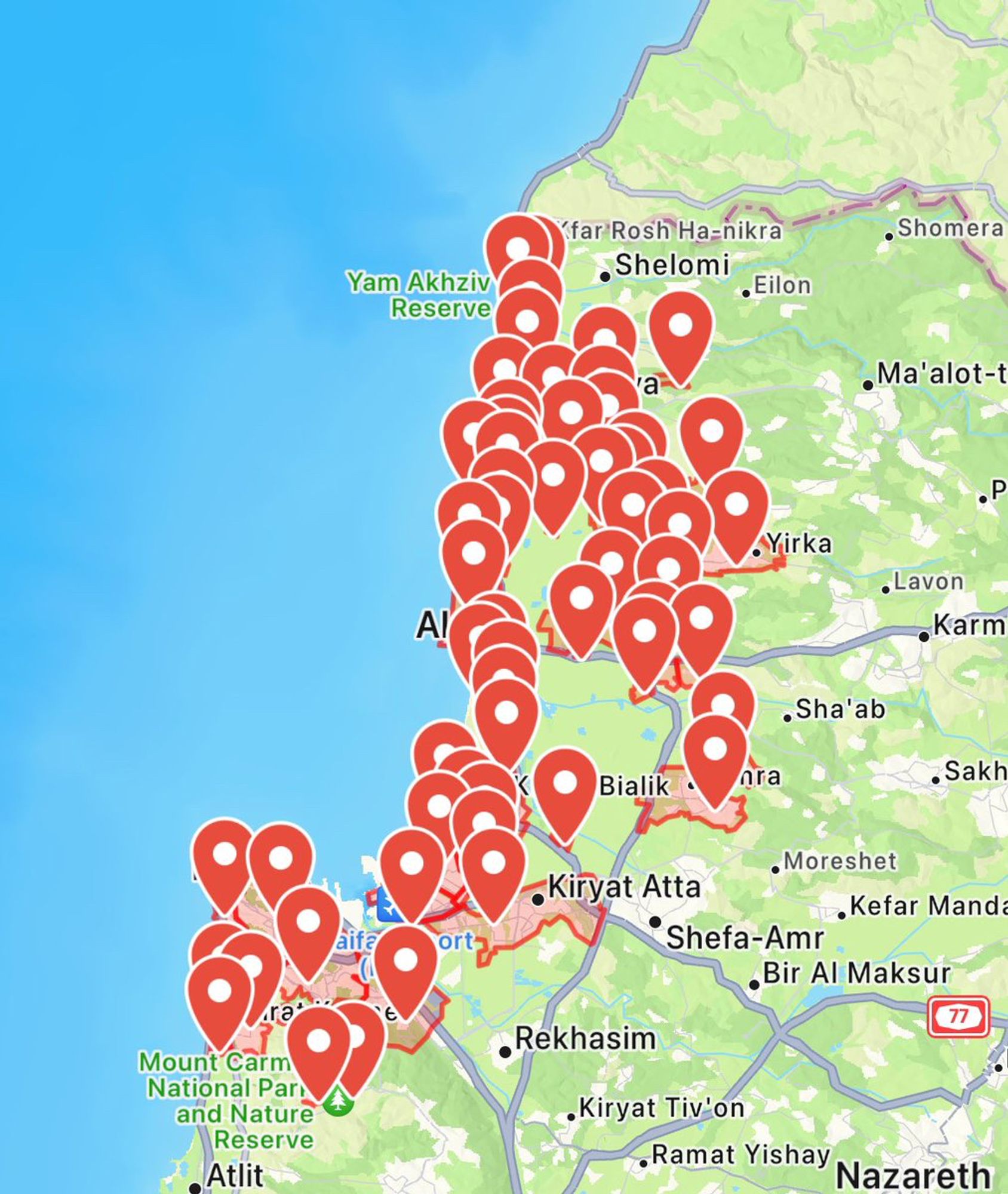 Red Alert Map Rocket Alert [09:44:43] - 23 Alerts 🔴:
• Upper Galilee — Akko New Cemetery, Tal-El, Shomrat, Kfar Masaryk, Acre, Ein HaMifratz, Yasur, Shavei Zion, Julis, Bustan HaGalil, Bar Lev Industrial Zone, Mazra'a, Achihud, Regba, Lochamei HaGetaot, Acco - Industrial Zone, Ness Amim, Jadeidi-Makr, Sha'ar Na'aman Industrial Zone
• Confrontation Line — Nahariya, Evron, Shtula
• HaMifratz — Kiryat Bialik Industrial Zone