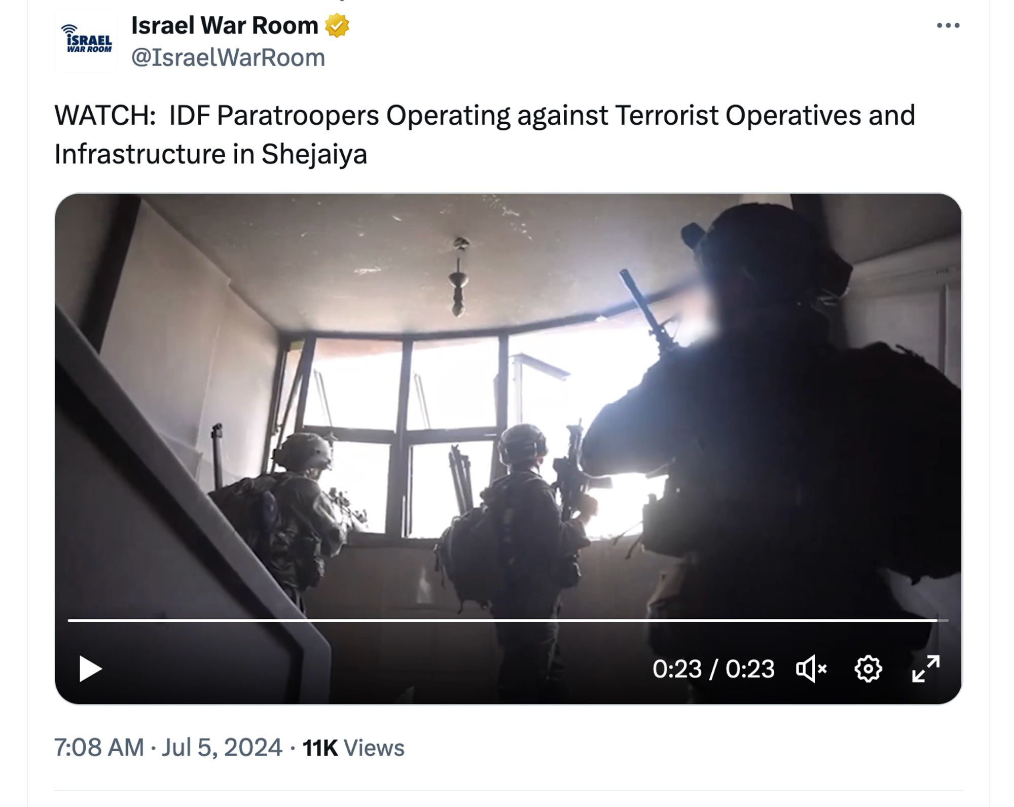 Israel War Room:

WATCH:  IDF Paratroopers Operating against Terrorist Operatives and Infrastructure in Shejaiya