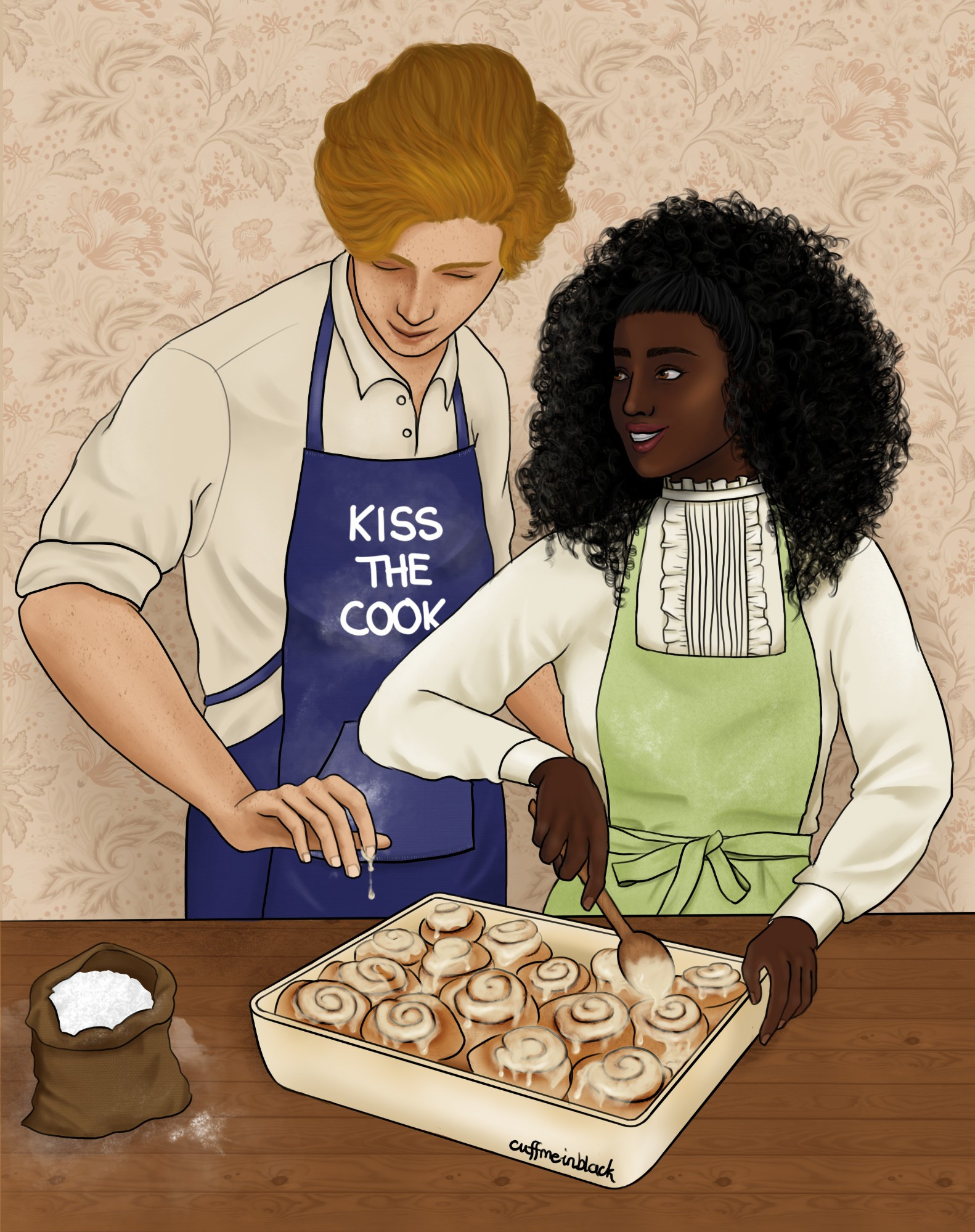 Garreth and Adanna baking cinnamon rolls together