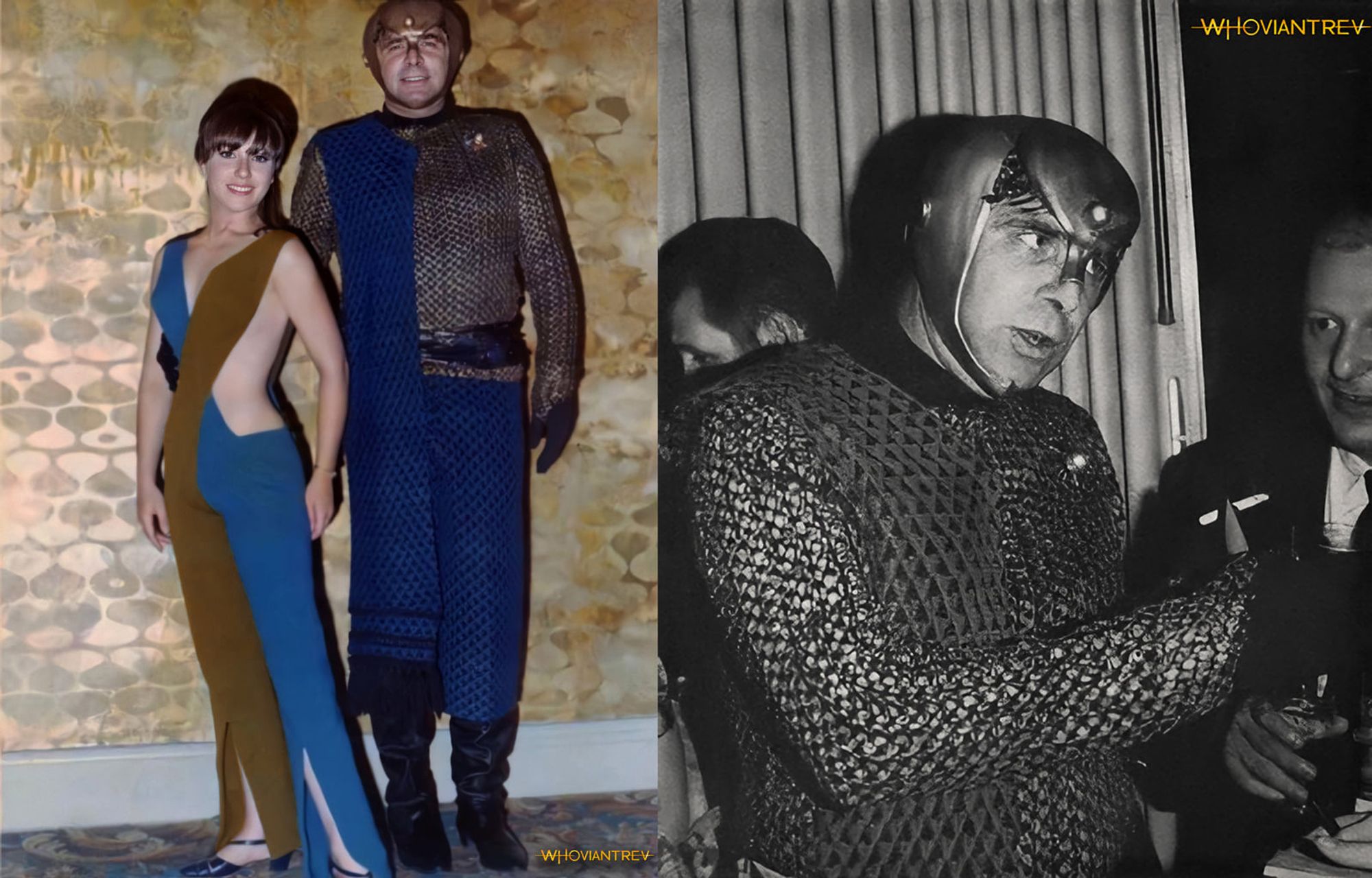 Shown is #GeneRoddenberry dressed in full Romulan attire to promote his upcoming #StarTrek show at the 1966 24th Worldcon in Ohio mere days before Star Trek's premiere. The model dressed as Andrea is believed to be one of several models Gene hired for the event; it's not Andrea actor Sherry Jackson.
(Note: I upscaled and digitally restored these photos.) #StarTrek #StarTrekDay