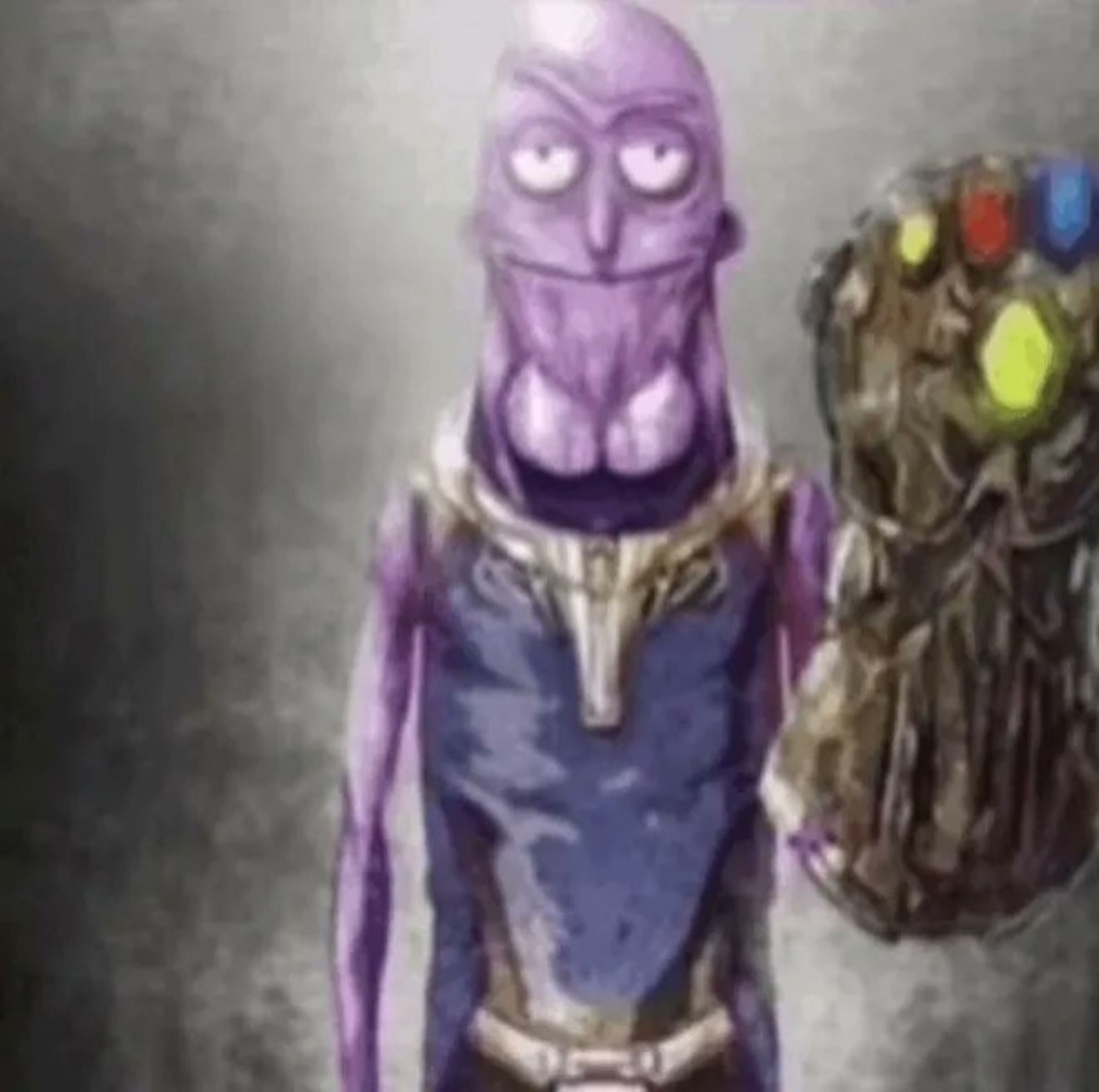 Shitpost meme of Thanos and Rick from Rick and morty mixed together