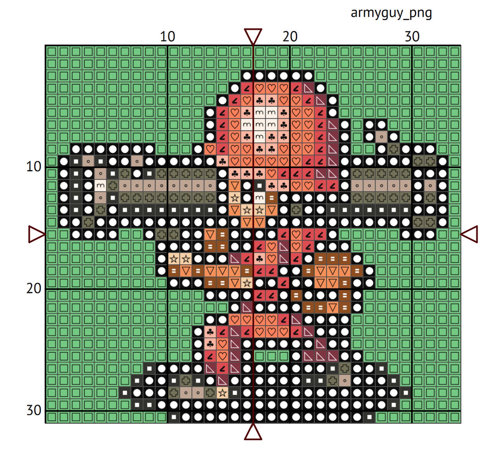 cross stitch of the mech army guy from advance wars