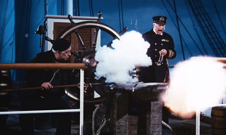 Admiral Book and his companion Mr Binnacle firing off the cannon from his rooftop that looks like a ship.